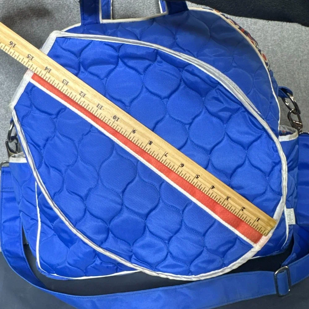 Cinda B Bag Quilted Hobo Tennis Tote Blue Floral Quilted Shoulder Strap Full Zip